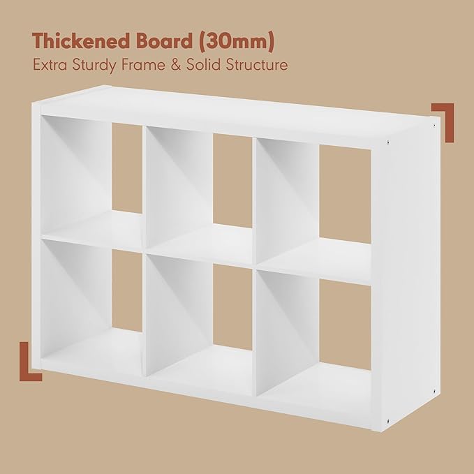 Furinno Cubicle Record Player Stand with Vinyl Storage, 6-Cube 1.2 Extra Thick Vinyl Record Storage, Open Back Media Shelf for CD DVD Blueray Game Disc, for Living Room, Home Office, White