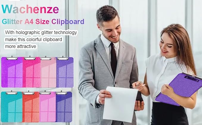 Sparkly Clipboard with Pen Holder, Clear Plastic Glitter Clip Board, Hanging Shiny Clipboards with Low Profile Metal Clip, Letter A4 Size for Taecher Women Office School (Red)