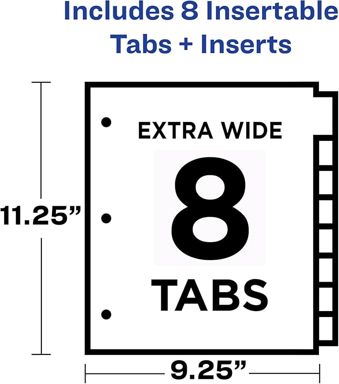Avery Insertable Plastic Dividers for 3 Ring Binders,8 Tabs per Set,Big Tabs,Two Pockets,Multicolor Binder Dividers,Works with Sheet Protectors (11903),(Pack of 2)