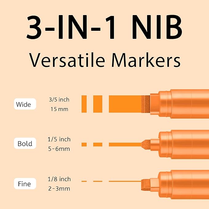 3 Pcs Orange Jumbo Permanent Markers: 15mm Wide Tip Thick Acrylic Paint Pen Large Calligraphy Marker for Rock Painting, Poster, Sign, Canvas, Glass, Wood, Ceramic