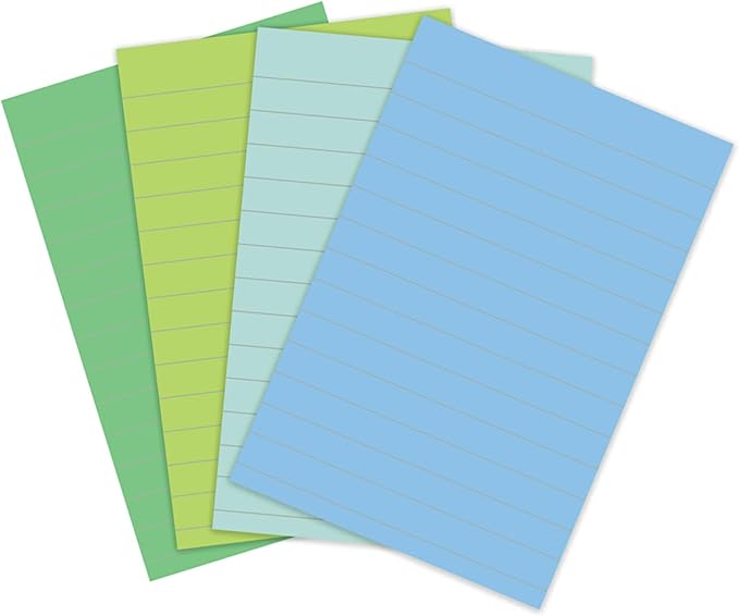 Post-it 100% Recycled Paper Super Sticky Notes, Lined, 4 in. x 6 in., 4 Pads, 45 Sheets per Pad, Oasis Collection, New Year Organization or Second Semester School Supplies