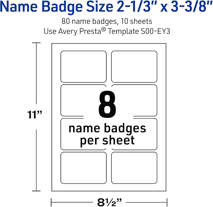 Avery Printable Rectangle Adhesive Name Tags, Gold Dots Edge Design, 2-1/3" x 3-3/8", Matte White Removable Name Tags, Laser/Inkjet, 80 Total, Great for Name Badges