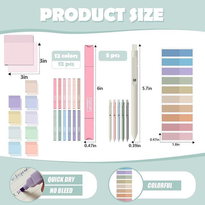 Jutom 38 Pcs Bible Journaling Study Kit for Women, Book Annotation Supplies with Highlighters Pens, Tabs, Sticky Notes, Markers for Christian Office Bible Study Supplies(Classic Color,Square)