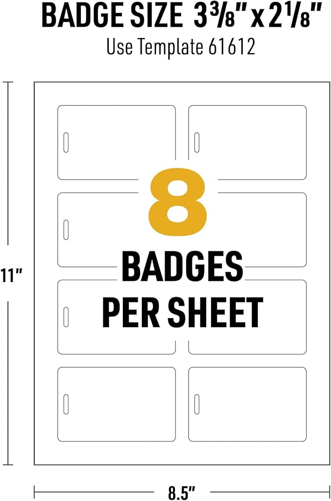 Avery Durable Tall ID Badges for Lanyards, Laser Printable on Both Sides, Blank White, 80 Total, 3.375" x 2.125" (61612)