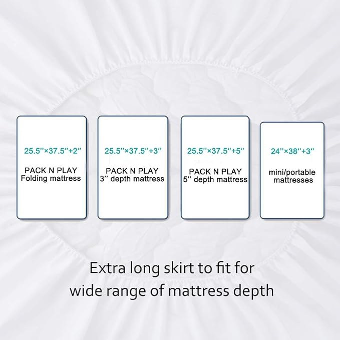 Pack and Play Mattress Pad Sheets Waterproof 2 Pack, Quilted Pack and Play Mattress Protector Cover Fitted Fits for Graco Pack n Play Playard Mattress/Playpen Mattress, White, 39" x 27"