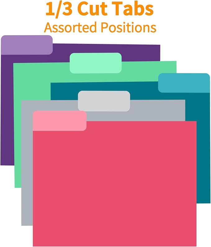 150 Packs Purple File Folder,File Folders Letter Size,1/3-Cut Tabs,8.5x11 Inch File Folders for Office,School and Home,Organizer Documents