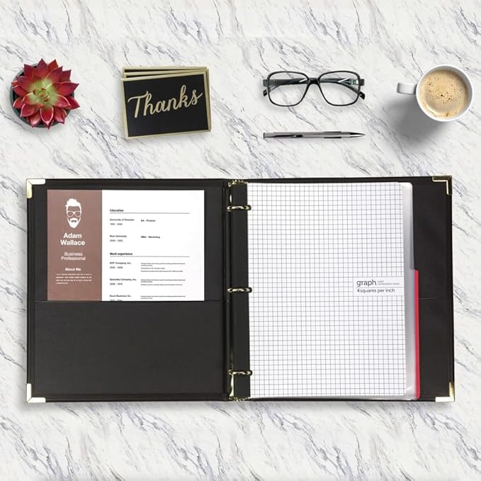 Samsill Classic Collection Leather 3 Ring Binder, Executive Presentation Portfolio, 1.5 Inch (Holds 325 Sheets), Brass Round Ring, Black