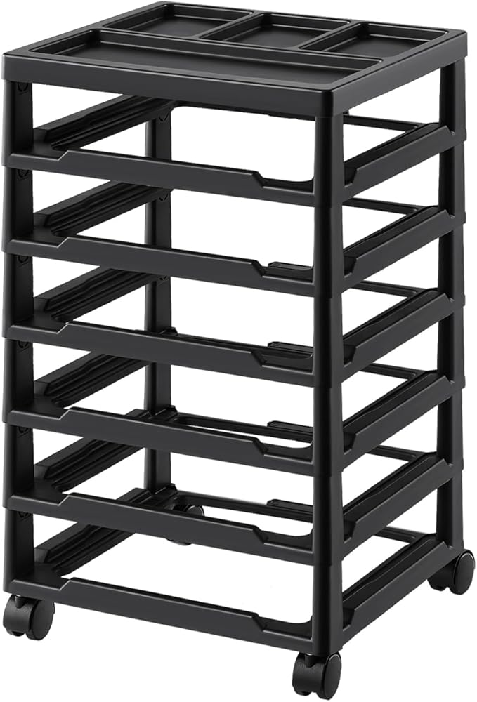 VEVOR Scrapbook Rolling Storage Cart, 6-Tier Large Capacity with Organizer Top, Black Frame with 4 Removable Wheels, PP Material Cart Only, Rolling Craft Storage for Office Arts and Crafts Supplies