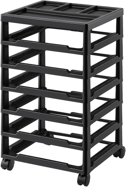 VEVOR Scrapbook Rolling Storage Cart, 6-Tier Large Capacity with Organizer Top, Black Frame with 4 Removable Wheels, PP Material Cart Only, Rolling Craft Storage for Office Arts and Crafts Supplies