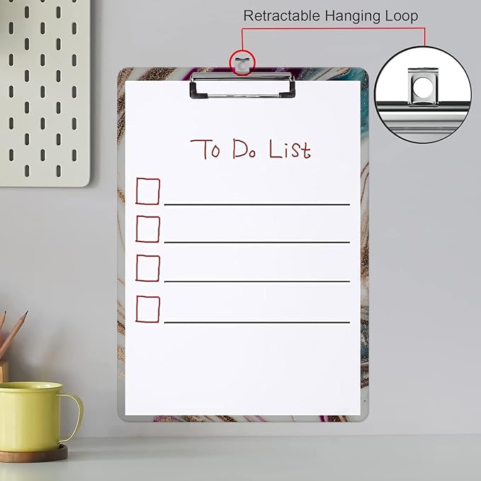 Fashion Clipboard, A4 Letter Size Wooden Decorative Clipboards for Teacher, Nurse, Doctor,Student and Kids, Cute Design for Standard Size 12.2" x 8.9"(C-Beige Purple Marble)