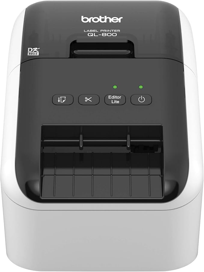 Brother QL-800 High-Speed Professional Printer, Plug & Label Feature, Brother Genuine DK Pre-Sized Labels, Multi-System Compatible – Black & Red Printing Available (Required USB Cable Included)