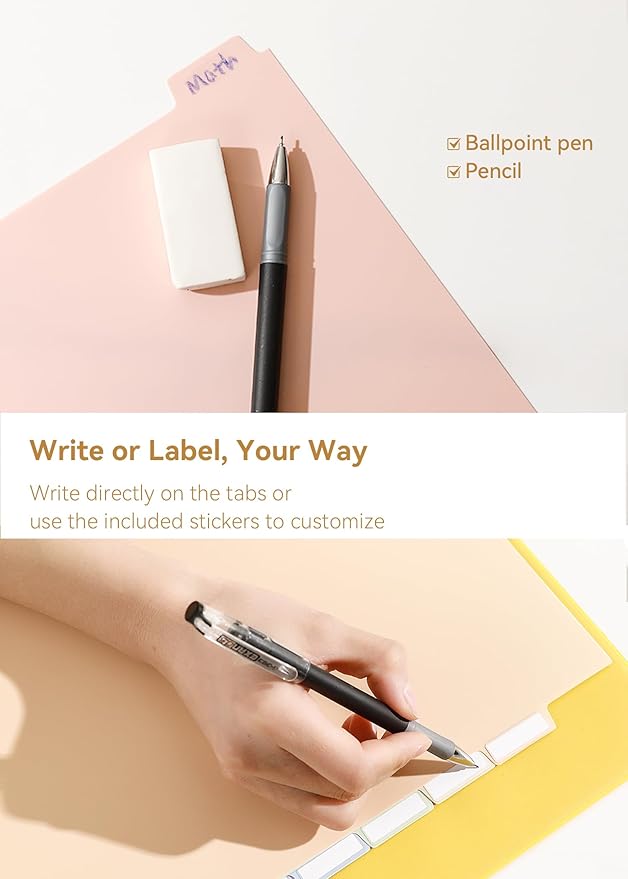 24 Plastic Binder Dividers with 8 Tabs – 3 Sets of Pastel Dividers for 3 Ring Binder, with Colorful Stickers, Letter Size