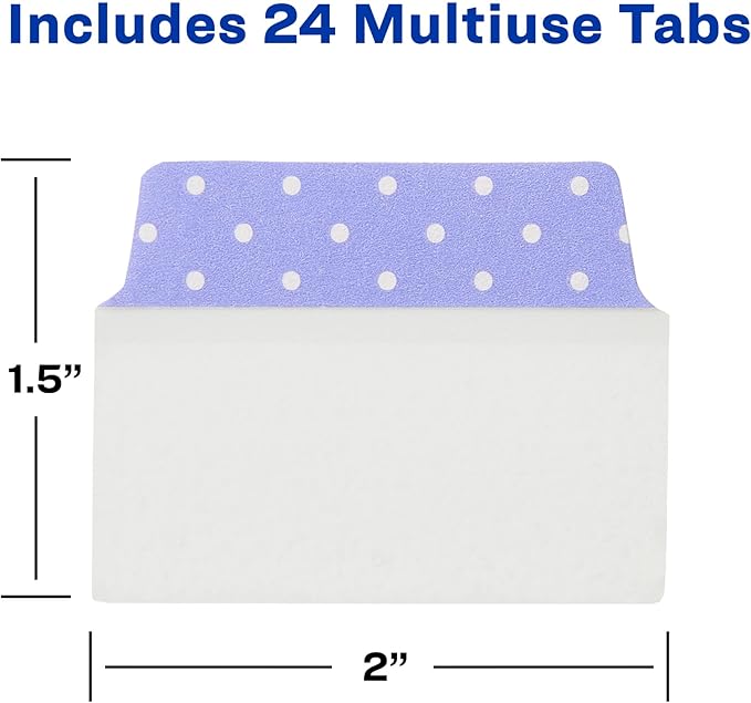 Avery Multiuse Ultra Tabs, 2" x 1.5", 2-Side Writable, Assorted Pastel Dots, 24 Repositionable Tabs (74773) (Pack of 2)