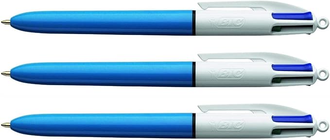 BIC 4 Colours Original Multi Coloured All In One Pen - Medium 1.0mm, Green, Blue, Red, Black - 3 Per Pack
