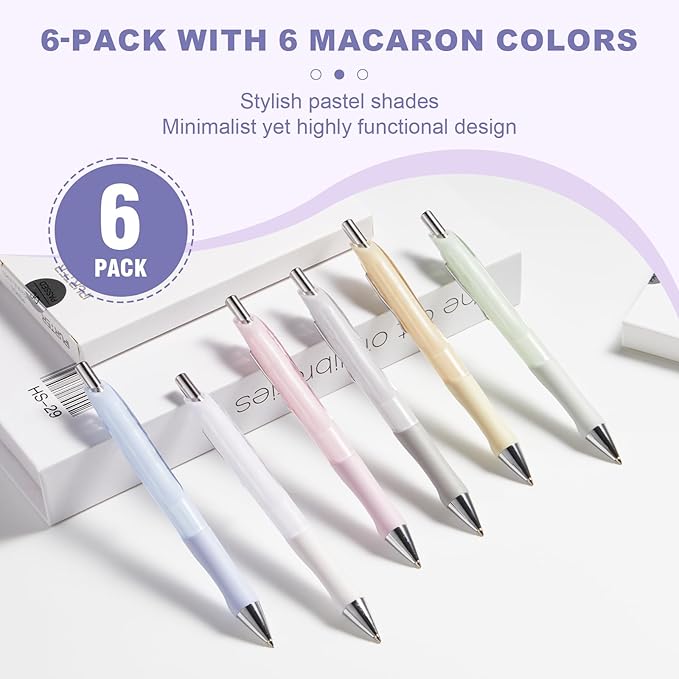 6-Pack 0.5mm Mechanical Pencils with Macaron Colors, Built-In Eraser, Copper Tip, Easy-Load Lead, Metal Clip, Soft Grip, for School, Office, Sketching, Drafting