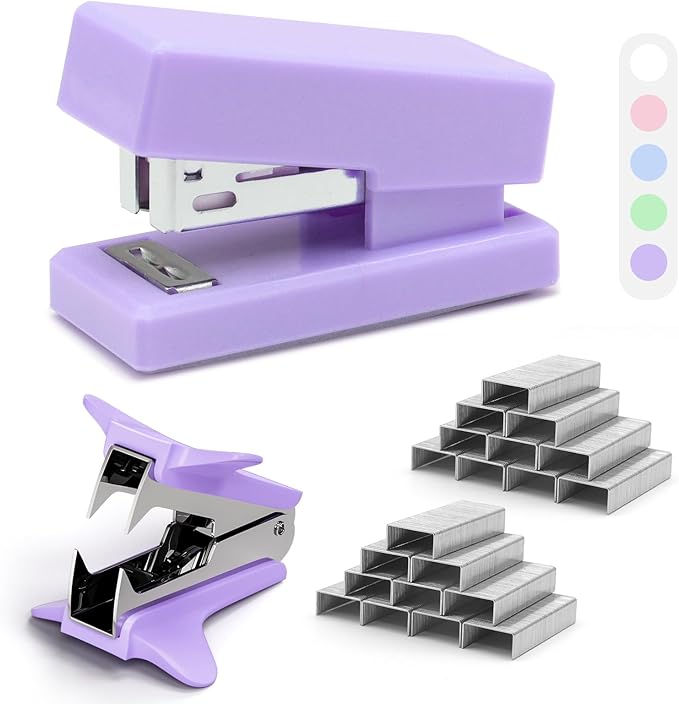 Purple Mini Stapler with Staples, Portable Office Supplies Set with Small Stapler, Staple Remover and 2,000 Staples, Cute Mini Stapler for Desk, School, Office & Home Desk Essentials