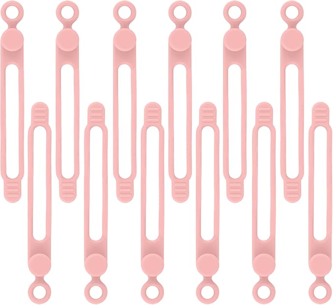 12pcs Pink Silicone Cable Ties, Multipurpose Elastic Cord Organizer for Bundling and Fastening, Office/Home/Kitchen/School/Travel Organization