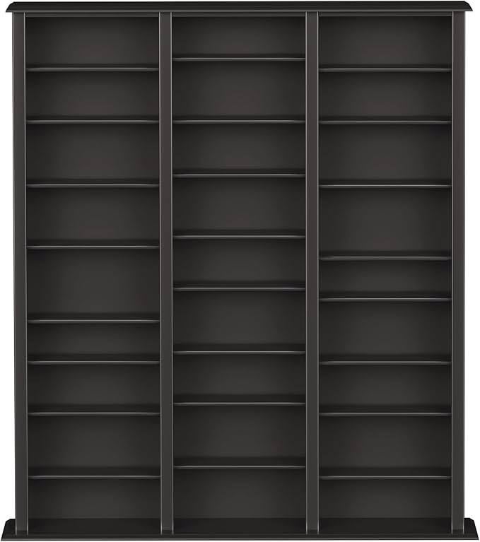 Prepac Barrister 3 Column Tall Storage Cabinet, Black Storage Cabinet with 27 Adjustable Shelves Display DVD for Living Room, 9.5" D x 57" W x 63.75" H