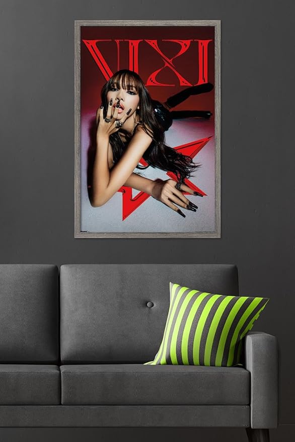 LISA - VIXI Red Star Wall Poster, 34L" x 22.4W", Barnwood Framed Version