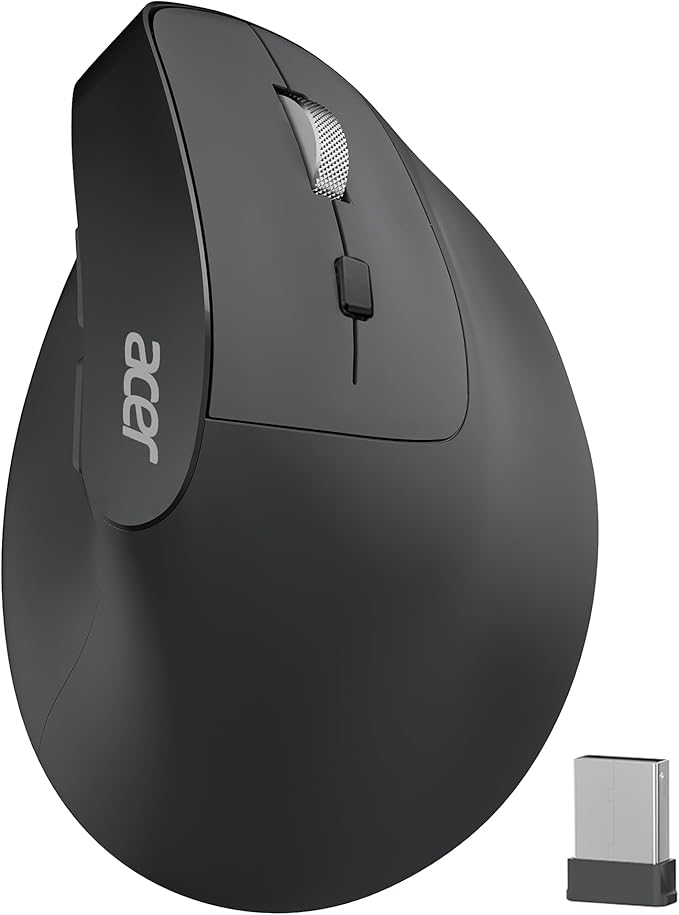 acer Ergonomic Mouse Wireless, Adjustable DPI Vertical Mouse 1000/1200/1600 with 6 Buttons, Rechargeable Ergo Mice, Medium to Large Sized Hands, 2.4GHz USB Receiver for Computer, Laptop, PC