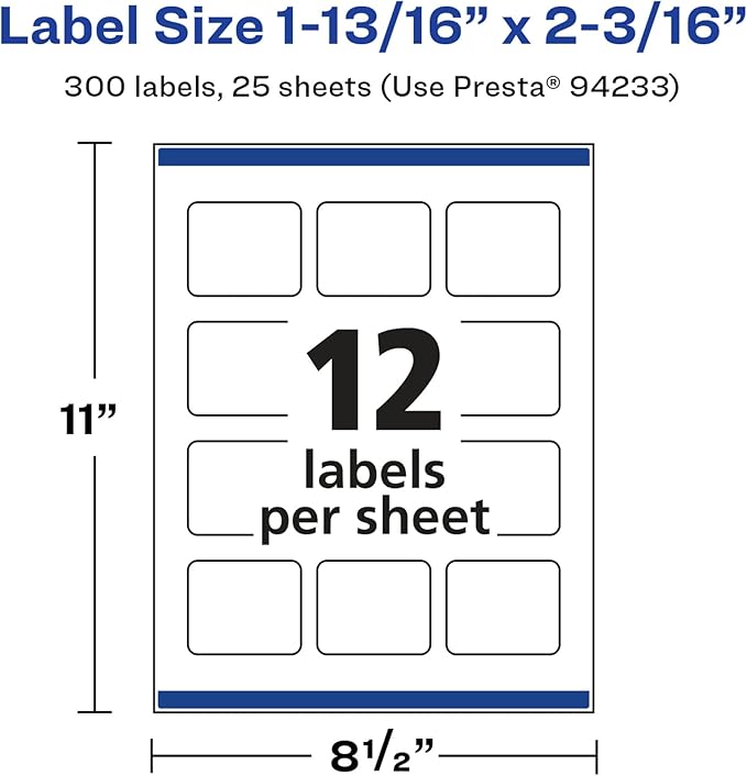 Avery Glossy White Rectangle Labels, Sure Feed Technology, 1-13/16" x 2-3/16", 300 Glossy White Labels, Print-to-The-Edge, Permanent Adhesive, Laser/Inkjet Printable