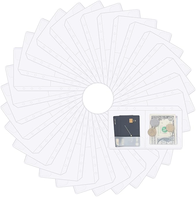 30pcs Dichotomy A6 Binder Pocket no Zipper Clear Budget Planner Inserts Bulk Binder Organizer Cash Envelopes for Budgeting Waterproof PVC Loose Leaf Bags Card Sleeves for 6 Ring Notebook