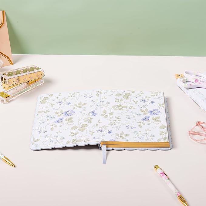 Laura Ashley English Garden Journal – 6x8 Inch Hardcover Notebook with Scalloped Edge, 256 Lined Pages, Gilded Edges, Faux Leather Covers