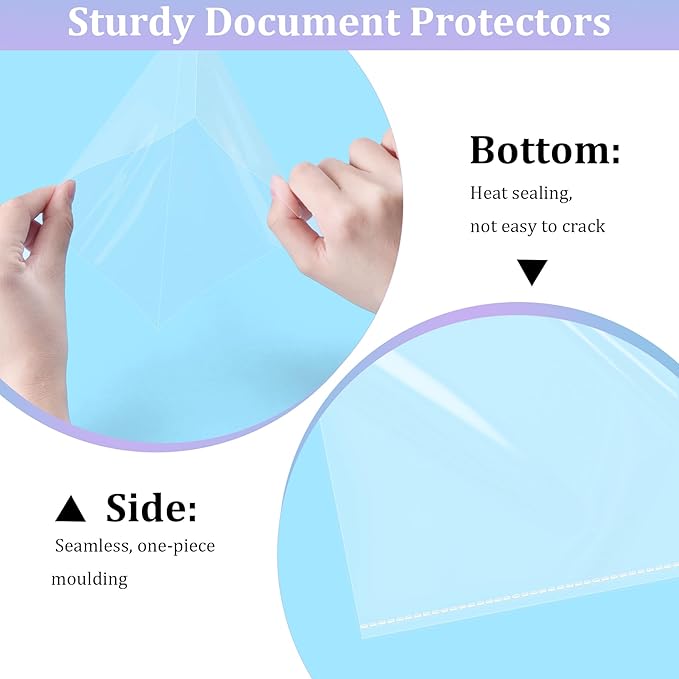 AKONEGE 50 Pack No Holes Sheet Protectors 8.5 x 11 Inch Letter Size Page Protectors for Documents, Prints, Top Loading Heavyweight Clear View Plastic Sleeves for Papers, Artworks, Photos