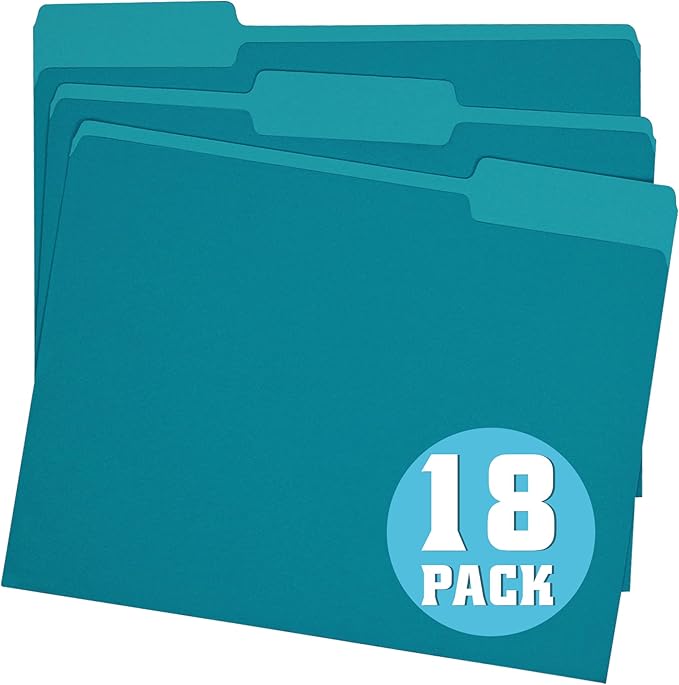 File Folders Letter Size,18 Pack Sapphire Blue Folders 8.5x11 1/3-Cut Tabs,Colored File Folders Office Home School for Documents Files Paper