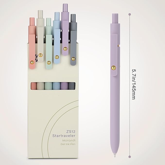 FIOVER Gel Pens - 6Pcs 0.7mm Fine Point Smooth Writing Pens, Black Gel Ink Journaling Supplies for Note Taking, Cute Aesthetic Office School Supplies Gifts for Women(6 Pcs Gold Morandi)