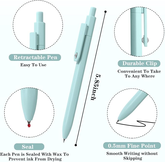 Gel Pens, 8 Pcs 0.5mm Quick Dry Black Ink Pens Fine Point Journal Pens Smooth Writing Pens, Cute Office School Supplies Gifts for Women Nurses