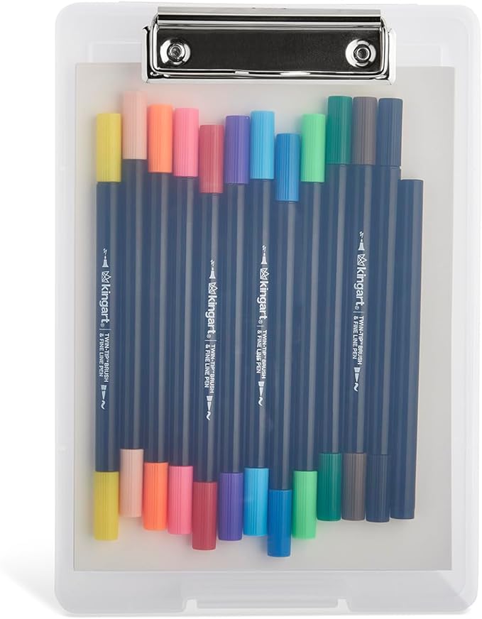 KINGART Studio Marker Set with Drawing Board Case, 30 Pcs, Twin-Tip Markers, Drawing Board with 16 Sheets