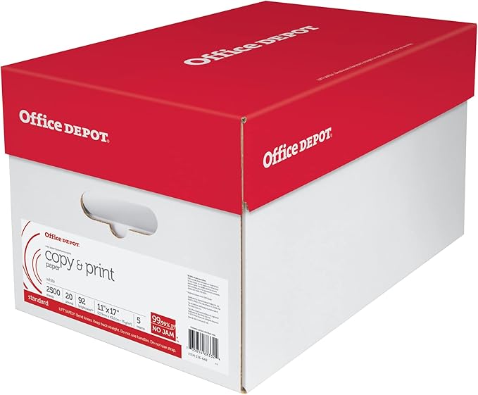 Office Depot® Brand Copy & Print Paper, Ledger Paper, 20 Lb, 500 Sheets Per Ream, Case Of 5 Reams