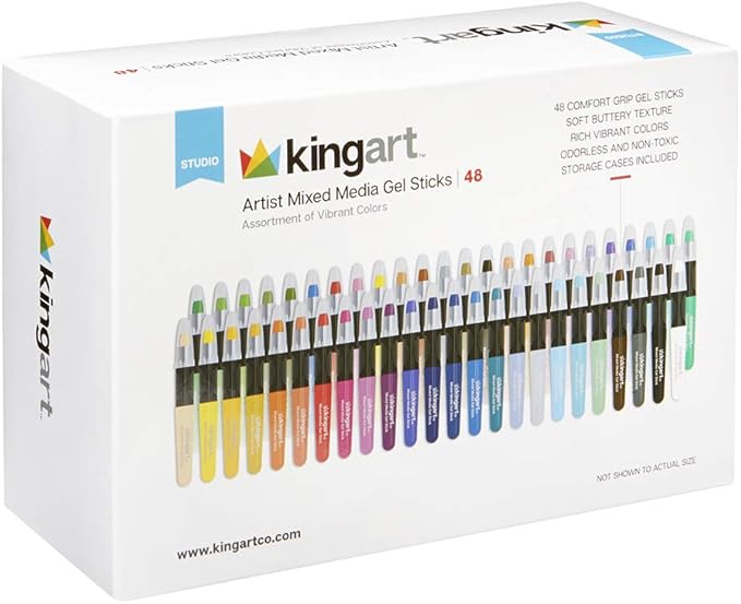 KINGART GEL STICK Set, Artist Pigment Crayons, 48 Unique Colors, Water Soluble, Creamy, and Odorless, Use on Paper, Wood, Canvas and more
