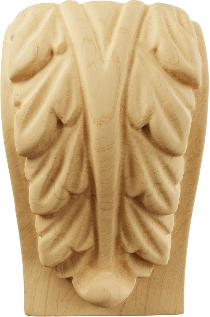 Ekena Millwork CORW01X01X03BAAL Mini Acanthus Leaf Block Wood Corbels, 1 3/4"W x 1 1/2"D x 3"H, Alder