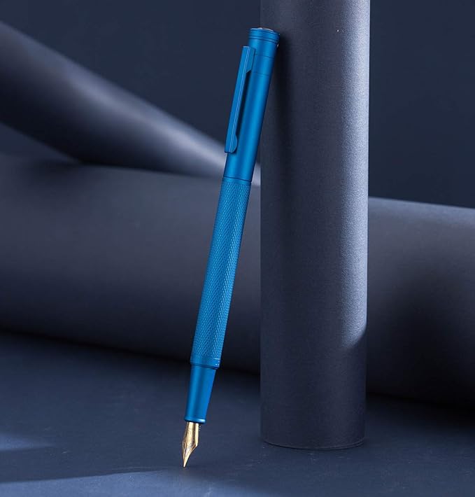 Asvine Blue Forest Fountain Pen Extra Fine Nib, Classic Design with Converter and Metal Pen Case, The Light of Hope Serise