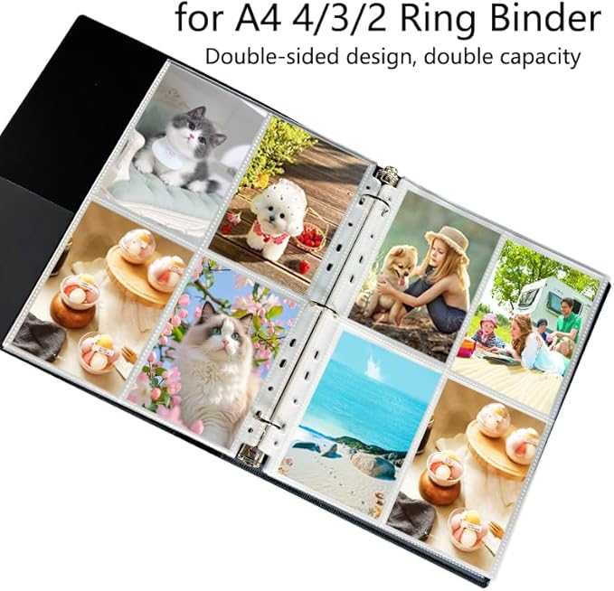 Ultra-Transparent Photo Sleeves Holding 400 Pockets 3.5x5inch Album Refill Pages for 3 Ring Binder, Double-Sided 4 Pocket Pages, Top Loading Sheet Protector Index Card Sleeves 50 Pack