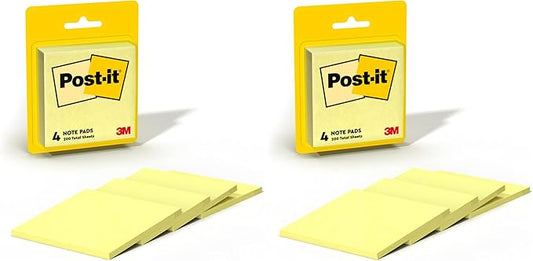 Post-it Notes, 3x3 in, 4 Pads, Canary Yellow, Clean Removal, Recyclable (Pack of 2)