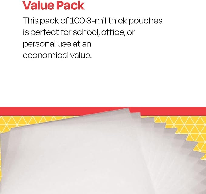 School Smart Laminating Pouches, 9 x 11-1/2 Inches, 3 mil Thick, Pack of 100 - 086081