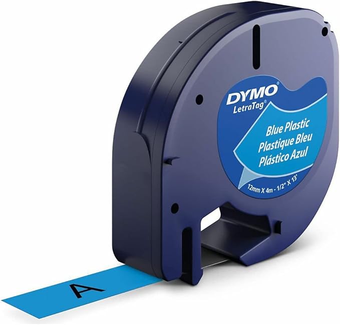 DYMO Authentic LT Plastic Labels | 12mm x 4m Roll | Black Print on Blue Labels | for LetraTag Label Makers