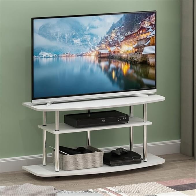 Furinno Frans Turn-N-Tube TV Stand for TV Size up to 43 Inch, 3-Tier, White Oak