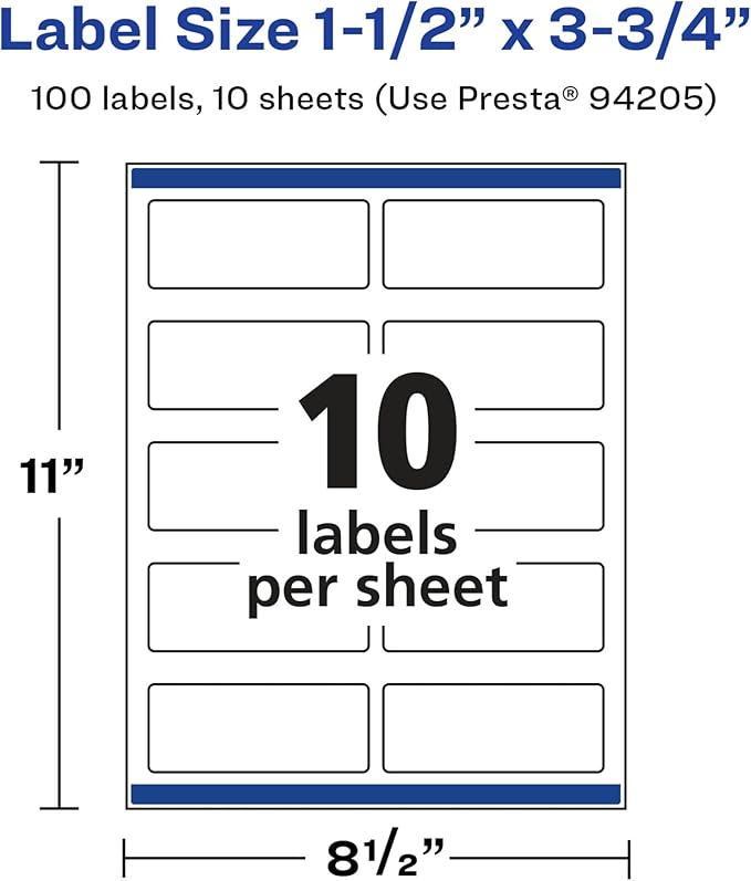 Avery Glossy White Rectangle Labels, Sure Feed Technology, 1.5" x 3.75", 100 Glossy White Labels, Print-to-The-Edge, Permanent Adhesive, Laser/Inkjet Printable