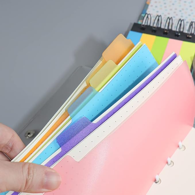 2 Pack A6 Binder Dividers 6 Tabs Bright Color Plastic Binder Index Tabs Planner Divider for Round Ring Binder Sheet Protector (Transparent, 12 Dividers)