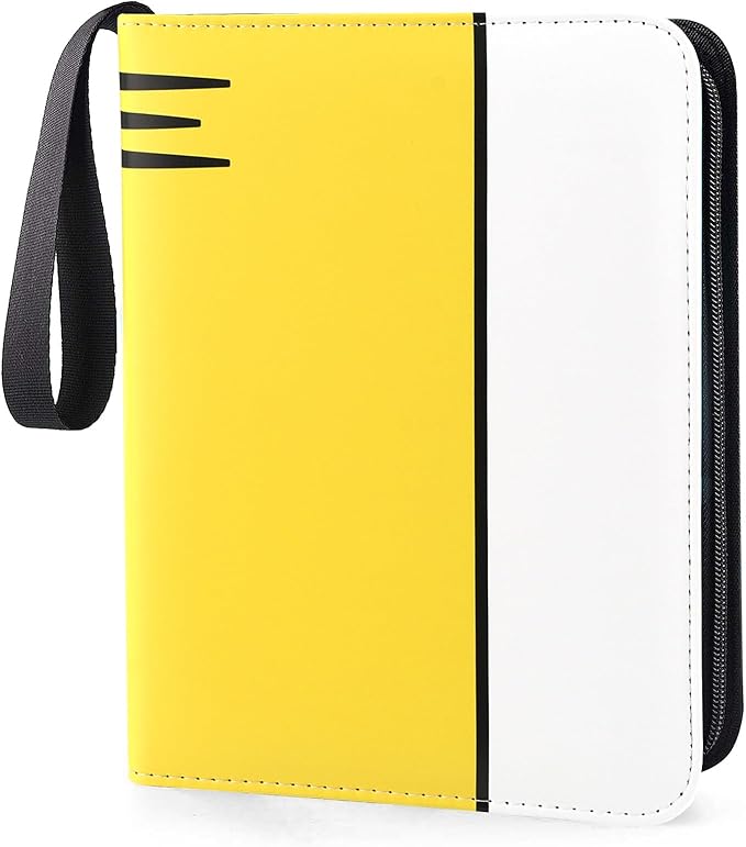 Binder 4 Pocket, Collectible Trading Card Album Fits 400 Cards, 50 Removable Sleeves, Portable Collection Holder, Game Case Book With Zipper for Gifts, Yellow