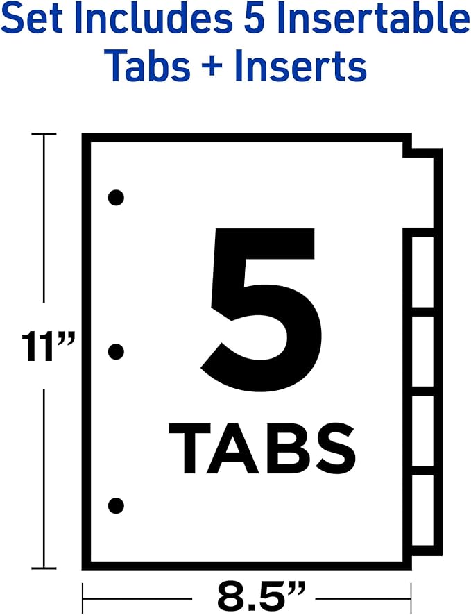 Avery Insertable Dividers for 3 Ring Binder, 5-Tab Set, Clear Big Tabs, Buff Paper with Gold-Reinforced, 24 Sets, Great for Organizing Projects, Reports, Finances, and More (11113)