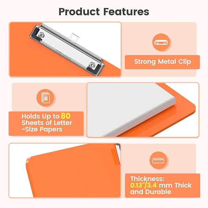 Extra Large 11x17 Clipboards, Plastic Orange Drawing Boards, Horizontal Clip Board, Landscape Layout. Suitable for Watercolor, Sketching, Painting. Art & Drafting Supply