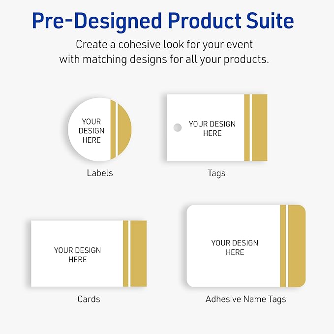 Avery Printable Rectangle Adhesive Name Tags, Double-Dipped Gold Edge Design, 2-1/3" x 3-3/8", Matte White Removable Name Tags, Laser/Inkjet, 80 Total, Great for Name Badges
