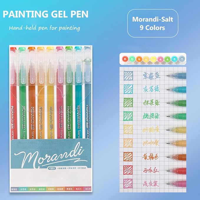 Gel Pens with Fine Point 0.6mm, 9 Colors Drawing Pencils for Adult Coloring Books Smooth Writing Pen Set for Journaling(Morandi Salt)