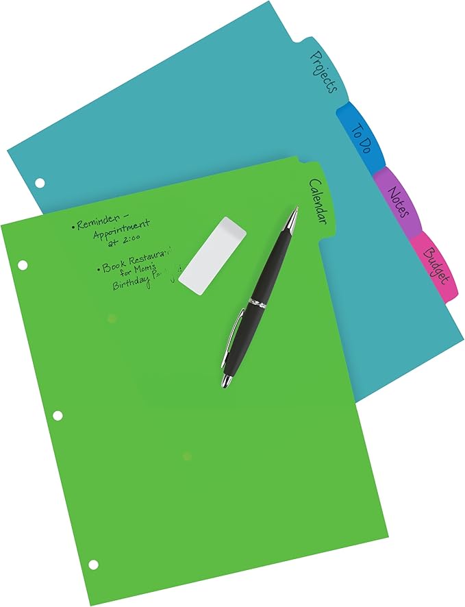 Avery Write & Erase 5 Tabs Pastel Plastic Divider for 3 Ring Binders, 3 Sets (5 Colors)