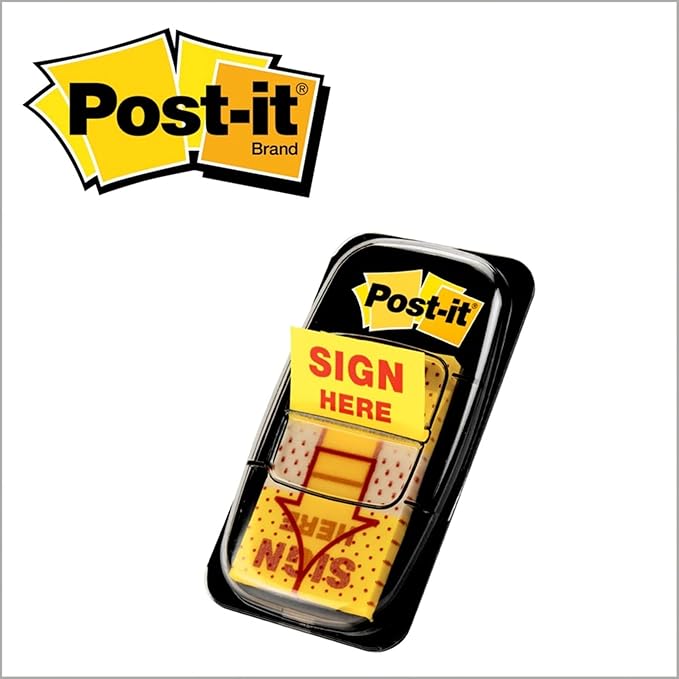 Post-it Message Sign Here Flags Value Pack, 50/Dispenser, 12 Dispensers/Pack, 1 in Wide, Yellow (680-SH12)